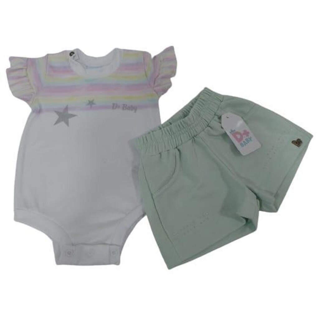 Conjunto Body + Shorts Luxo Bebê Menina D+ Baby Verão 60201 - Verde - GG  ( 12 - 18 MESES )