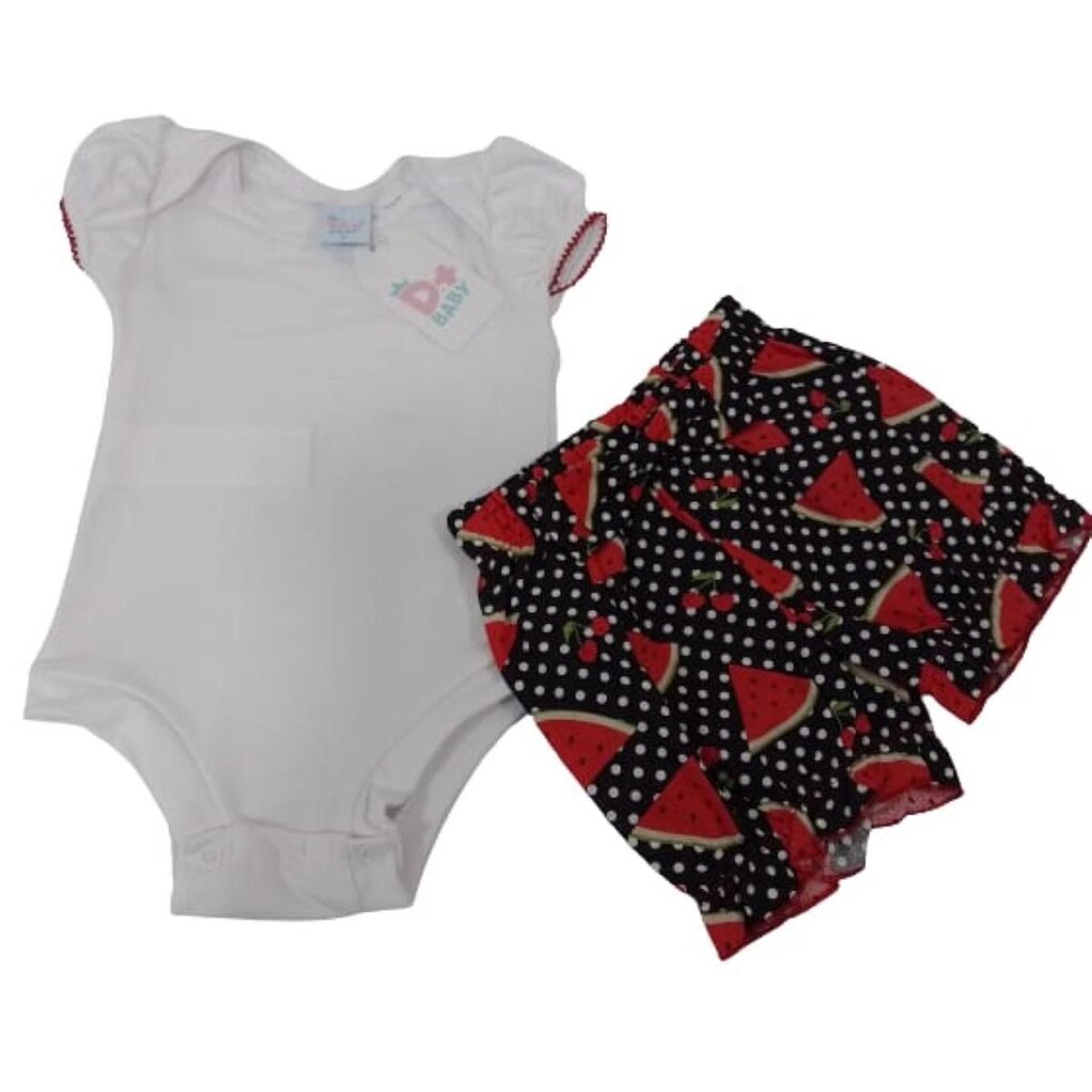 Conjunto Body + Shorts Luxo Bebê Menina D+ Baby Verão 60241 - Vermelho - P ( 3 - 6 MESES )
