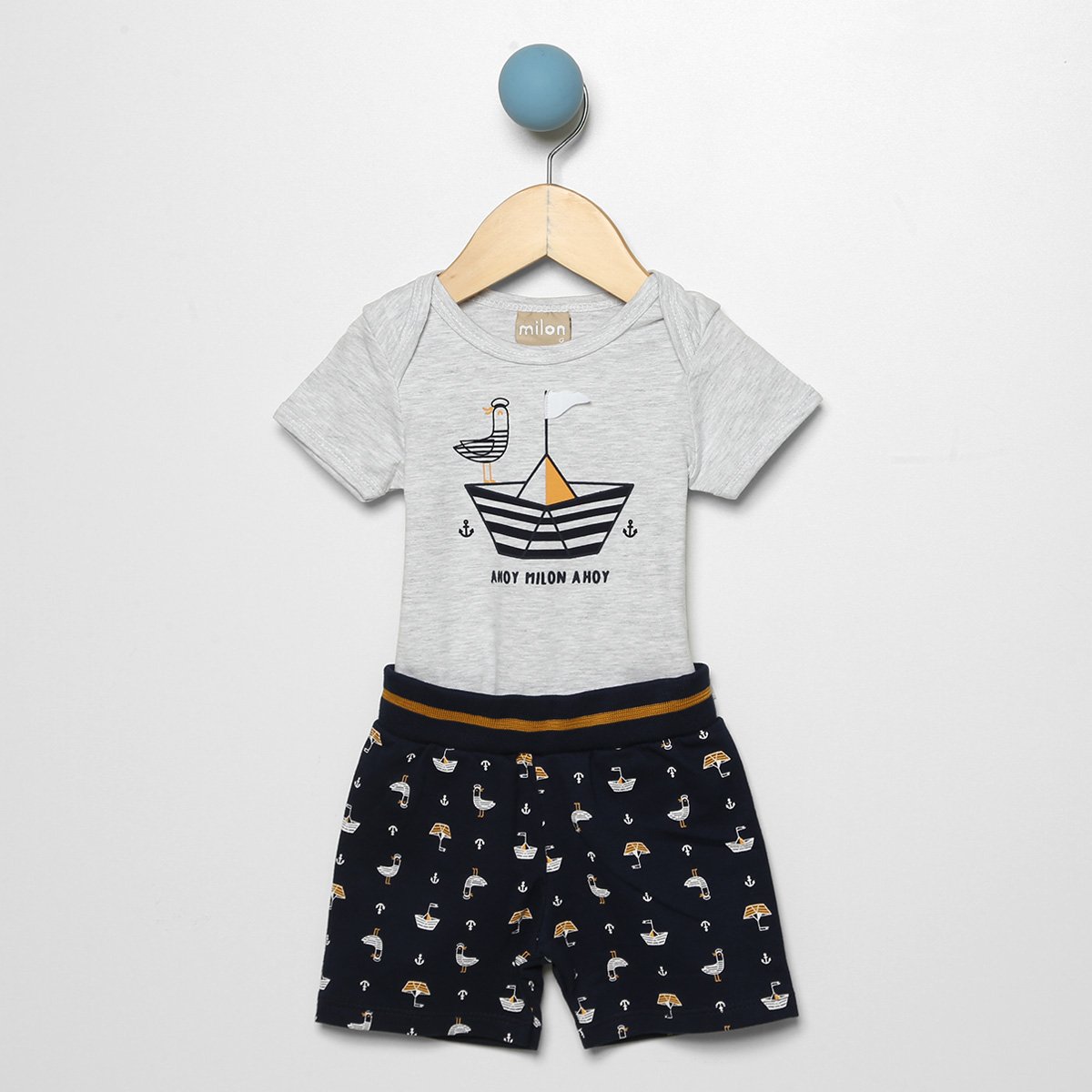 Conjunto Body+Bermuda Moletinho Bebê Milon Ahoy Masculino - Mescla é ruim? Conjunto Body+Bermuda Moletinho Bebê Milon Ahoy Masculino - Mescla é boa?