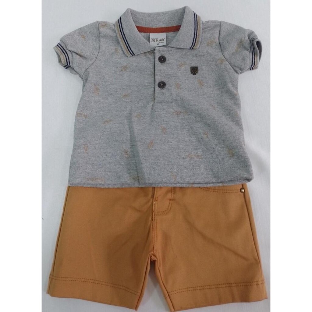 Conjunto Camisa Bermuda Luxo Bebê Menino Verão D+ Baby 2346 - Marinho - G ( 9 - 12 MESES )