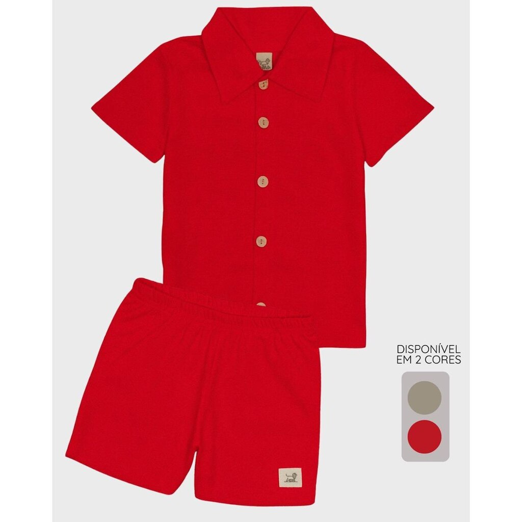 Conjunto camisa botão bermuda verão clássico leve fresquinho estiloso - Menino 1 a 10 anos