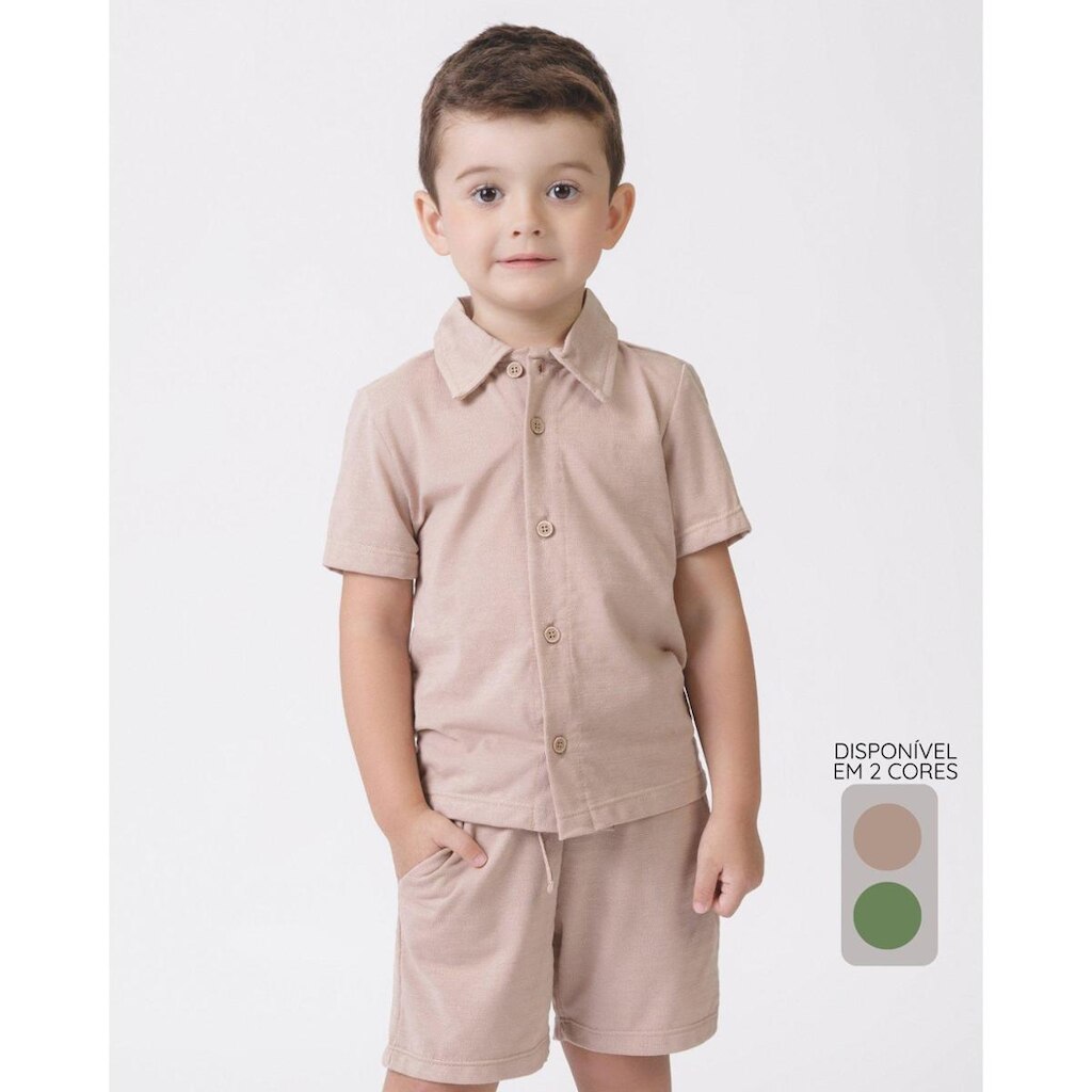 Conjunto camisa botão bermuda verão clássico leve fresquinho estiloso - Menino 1 a 10 anos
