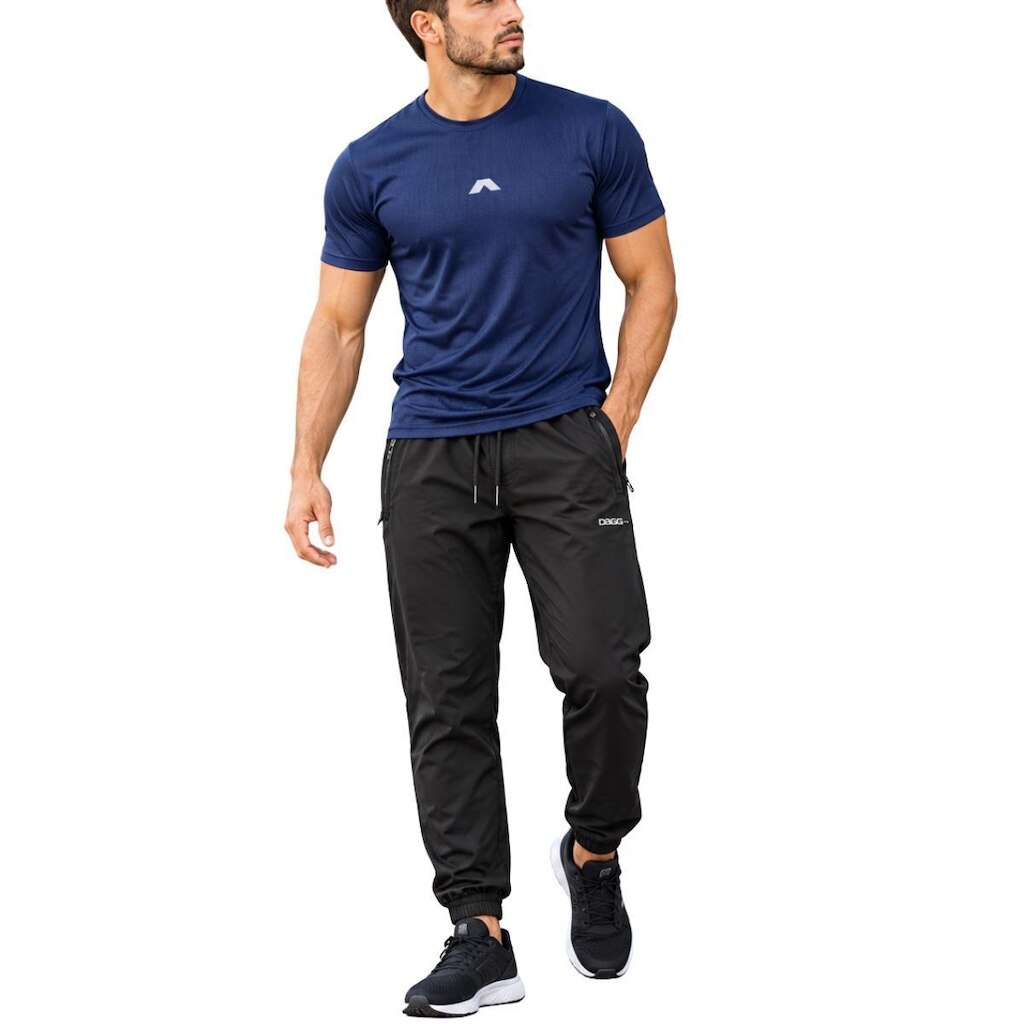 Conjunto Camisa Dagg Dry Esportiva Academia + Calça Masculina Tactel com Bolsos e Zíper