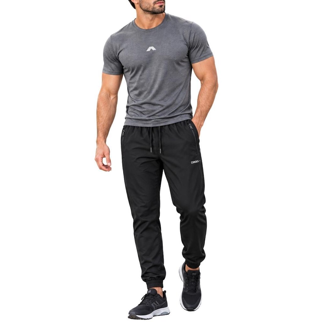 Conjunto Camisa Dagg Dry Esportiva Academia + Calça Masculina Tactel com Bolsos e Zíper