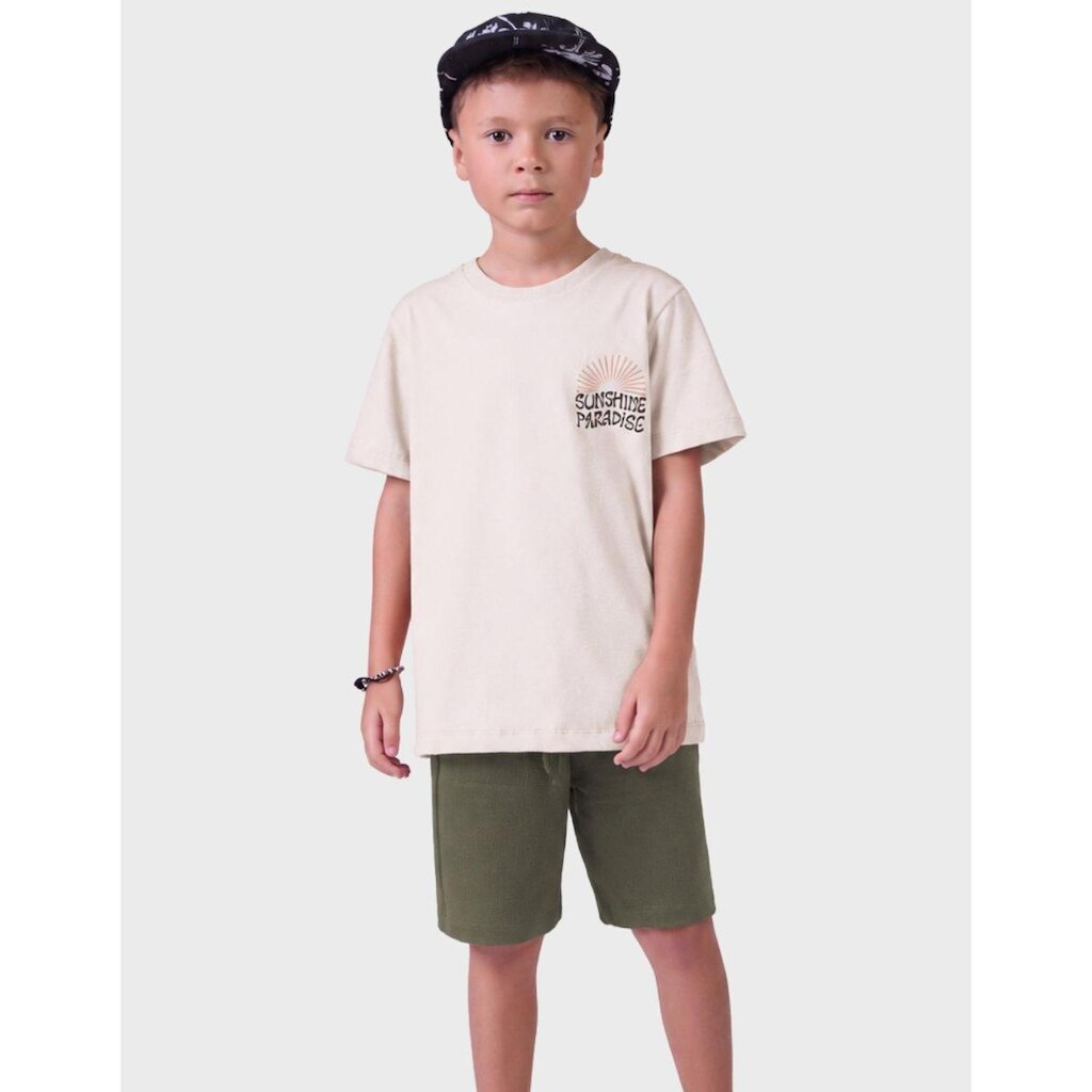 Conjunto Camisa Estampada Malha Aveludada Com Bermuda Estilo Moletinho Efeito Tricot Menino 4 a 14