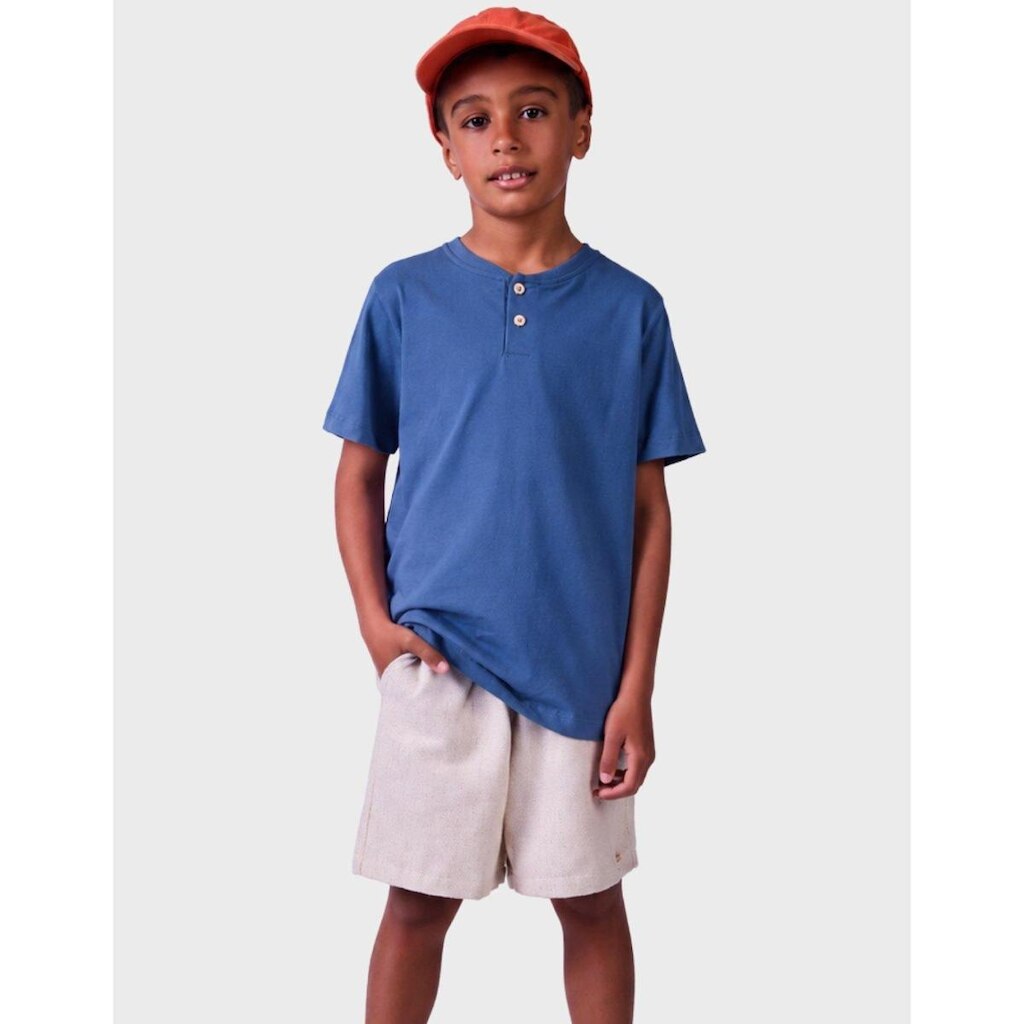 Conjunto Camisa Moda Verão Gola Canoa Meia Malha Com Bermuda Estilo Tecido Alfaiataria Menino 4 a 14