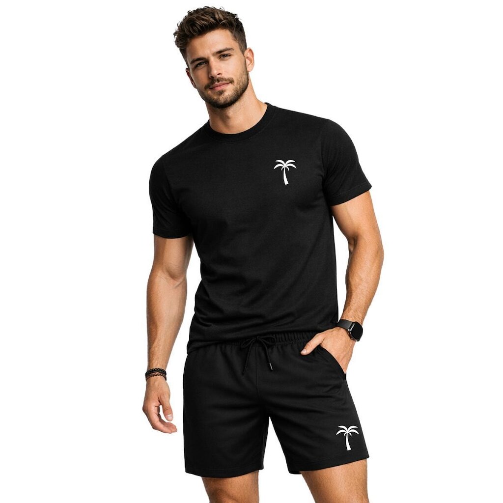 Conjunto Camiseta Algodão Estampada E Short Masculino