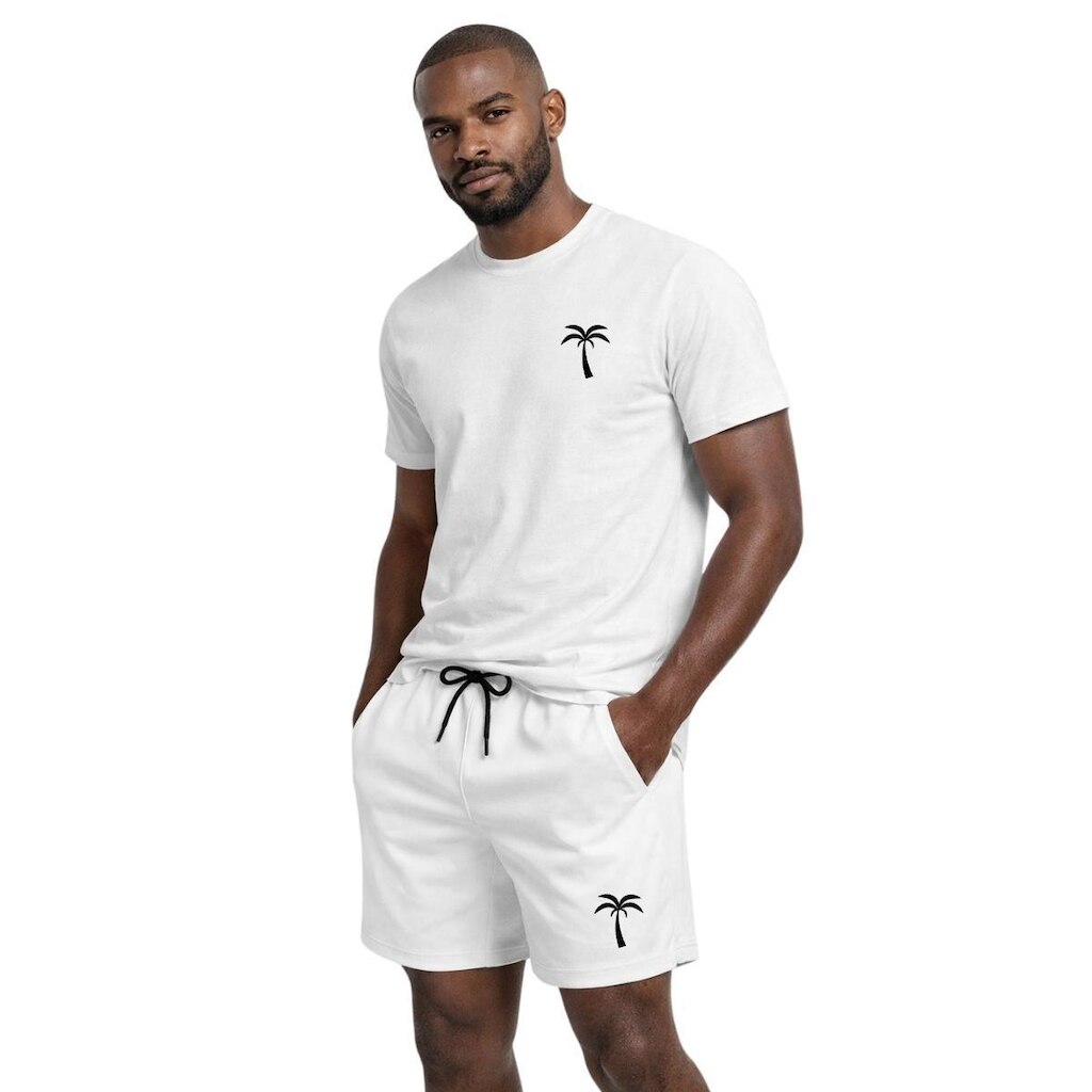Conjunto Camiseta Algodão Estampada E Short Masculino