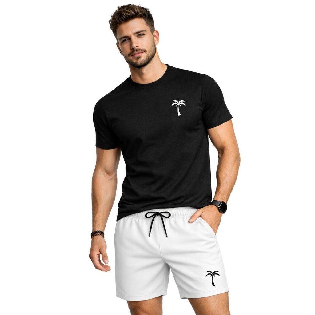 Conjunto Camiseta Algodão Estampada E Short Masculino