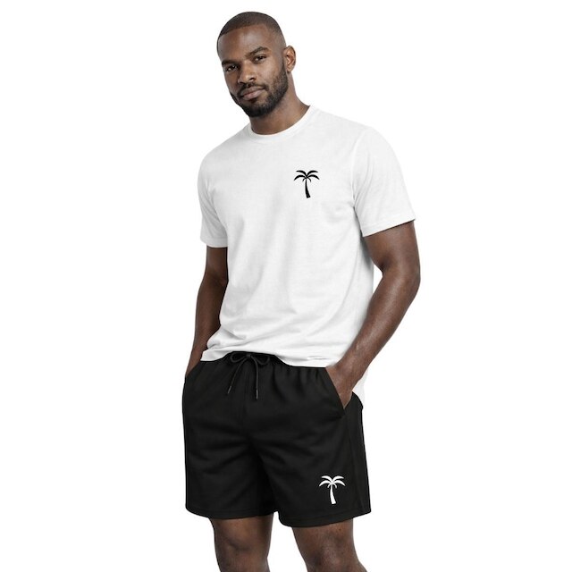 Conjunto Camiseta Algodão Estampada E Short Masculino