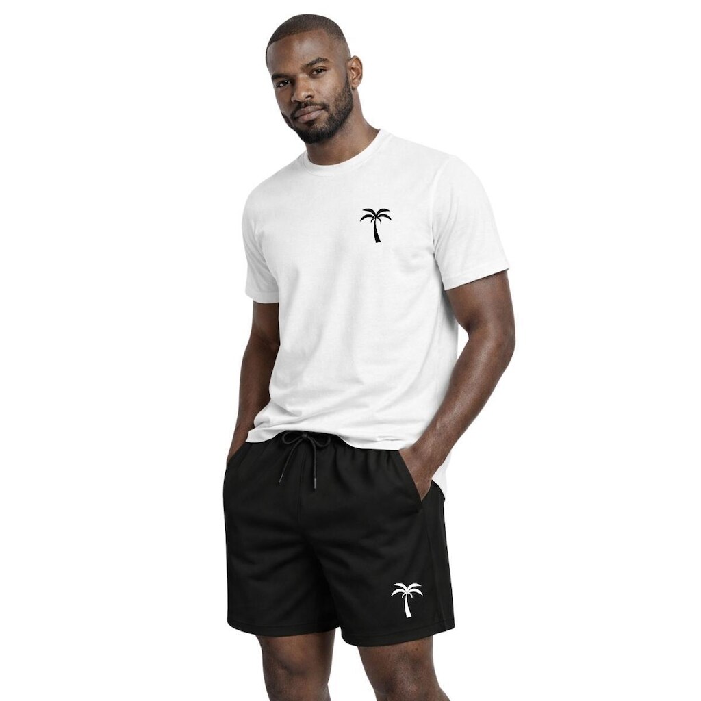 Conjunto Camiseta Algodão Estampada E Short Masculino