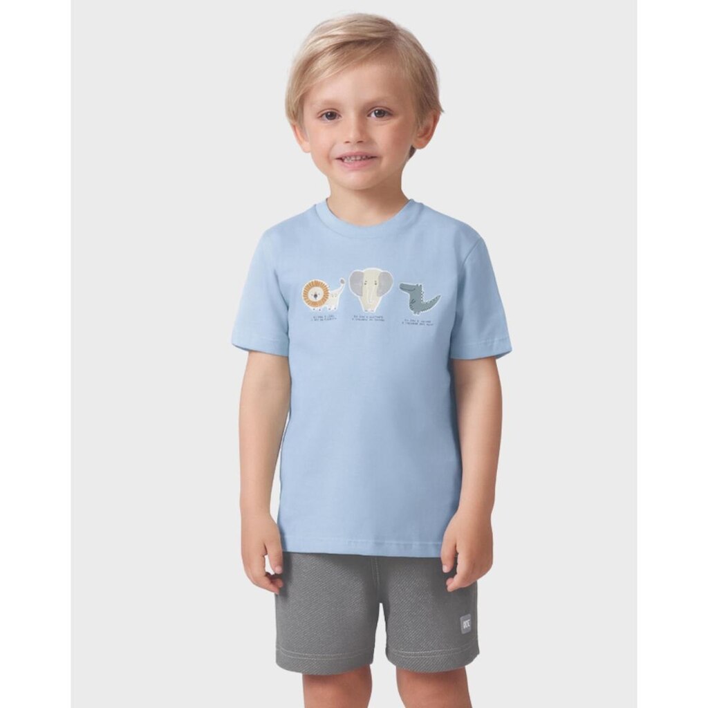 Conjunto camiseta animais bermuda verão aventura leve divertido - Verde e Azul - Menino 1 a 4 anos