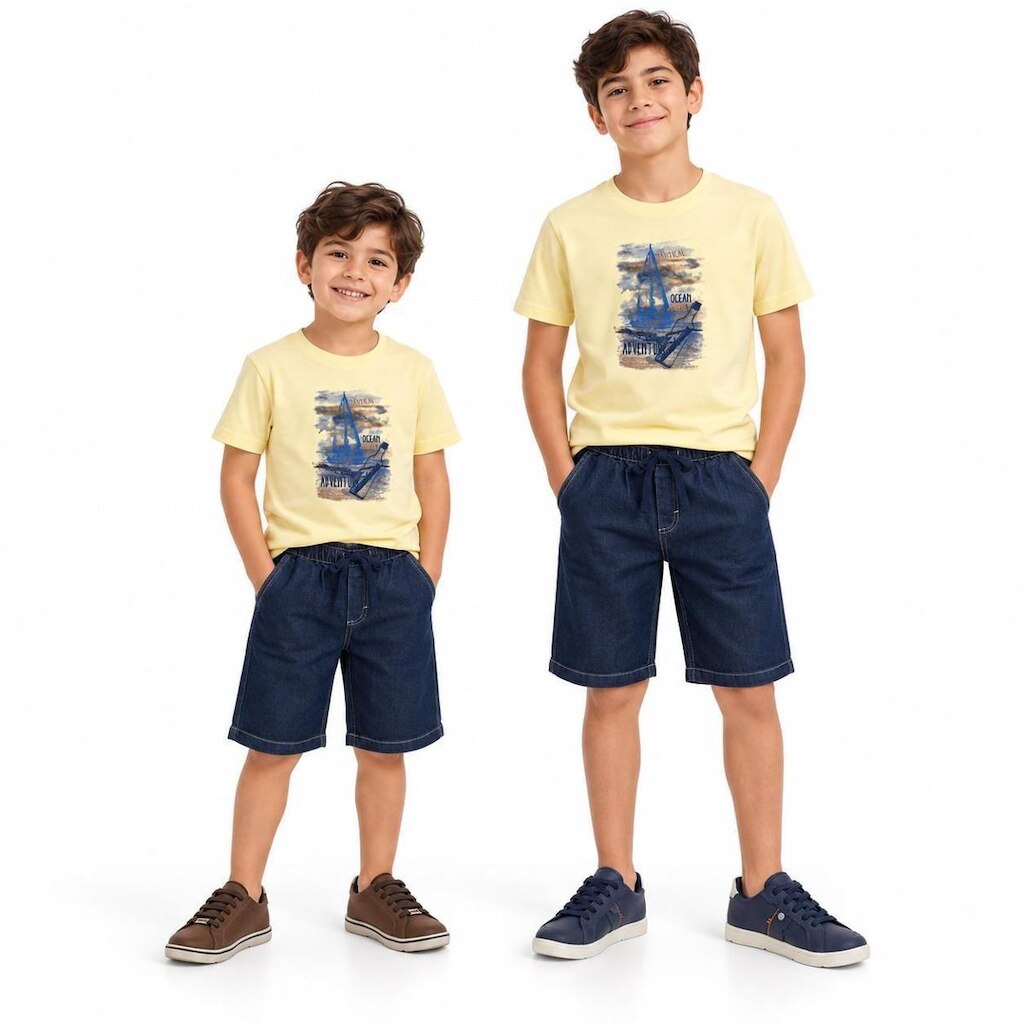 Conjunto camiseta barco e bermuda jeans Have Fun