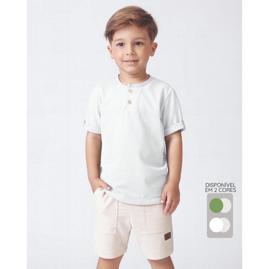 Conjunto camiseta bermuda Aurora verão leve elegante estiloso - Marrom e Jans - Menino 4 a 14 anos