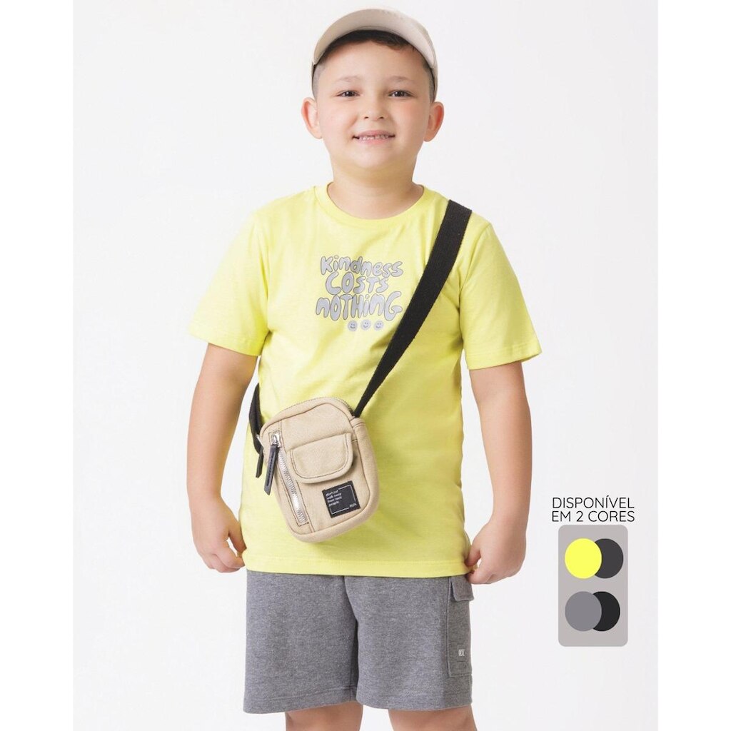 Conjunto camiseta bermuda moletinho verão estiloso leve - Amarelo e Verde - Menino 4 a 14 anos