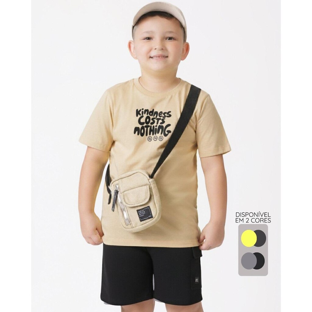 Conjunto camiseta bermuda moletinho verão estiloso leve - Amarelo e Verde - Menino 4 a 14 anos