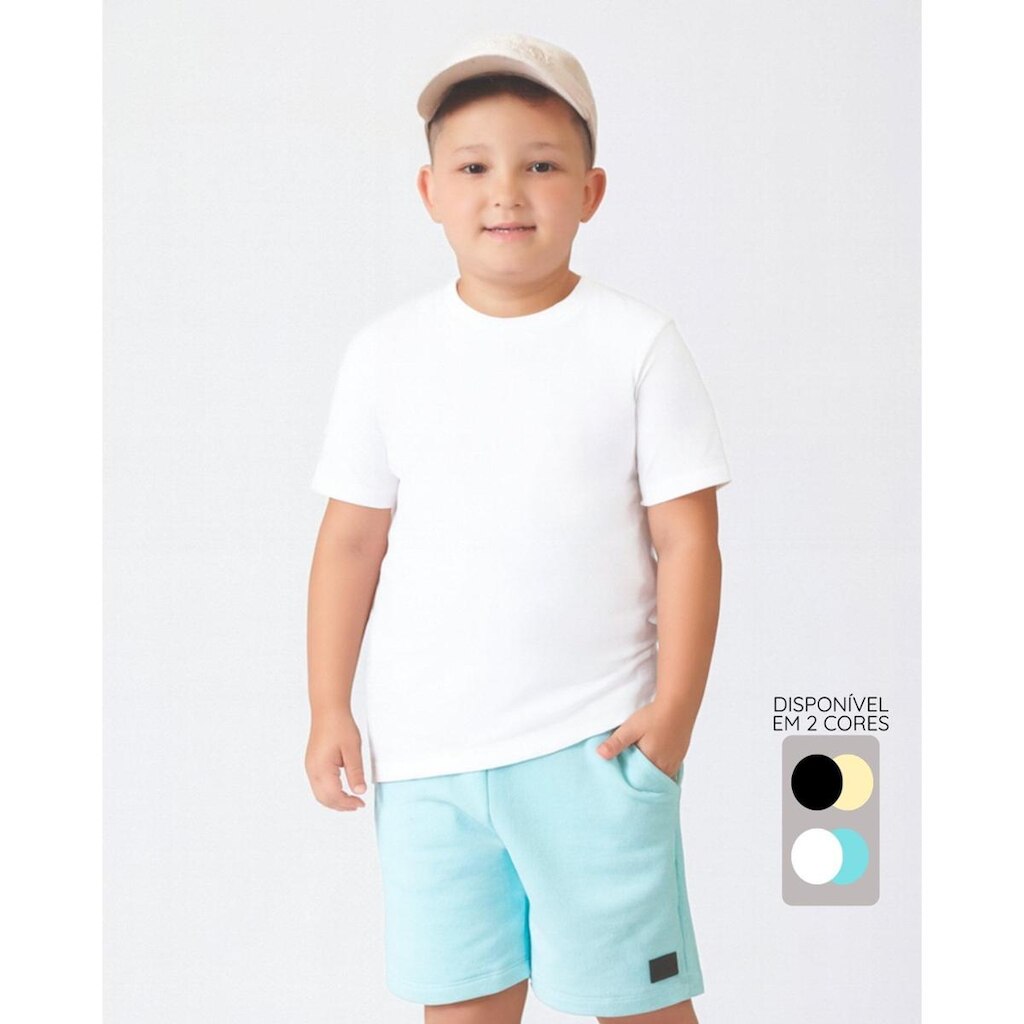 Conjunto camiseta bermuda moletinho verão leve confortável - Preto e Branco - Menino 4 a 14 anos