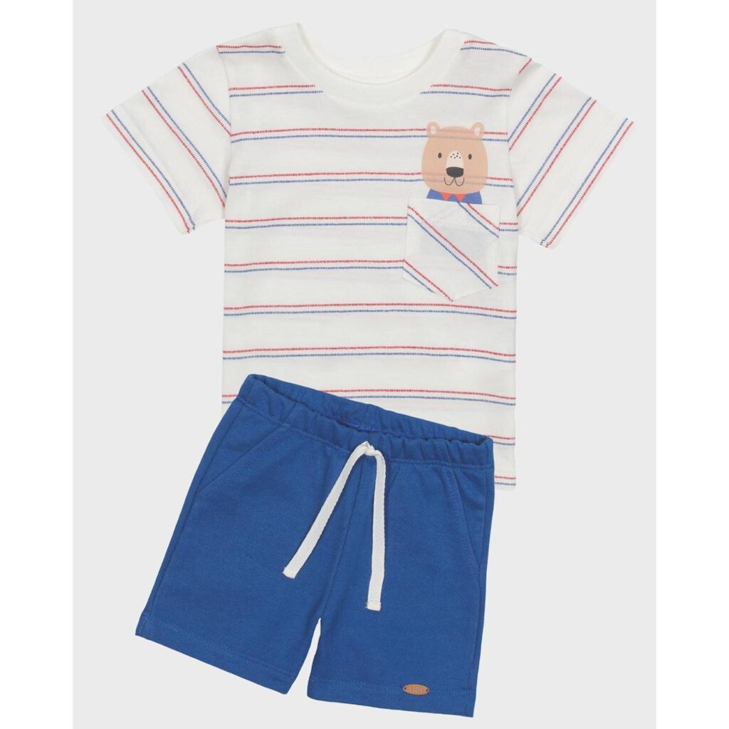 Conjunto camiseta bolso ursinho bermuda de moletinho leve - Vermelho e Verde - Bebê 3 a 18 meses