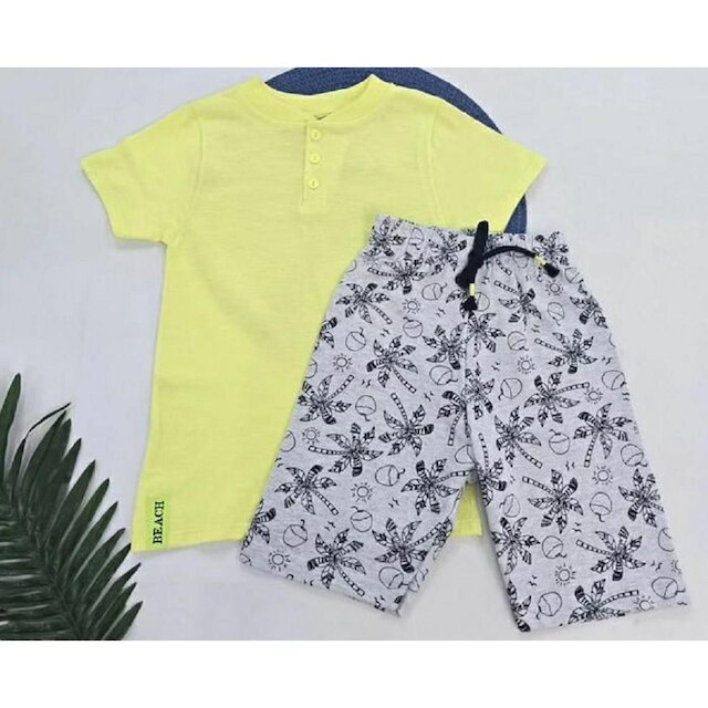 Conjunto Camiseta e Bermuda Infantil Menino Malha Flamê