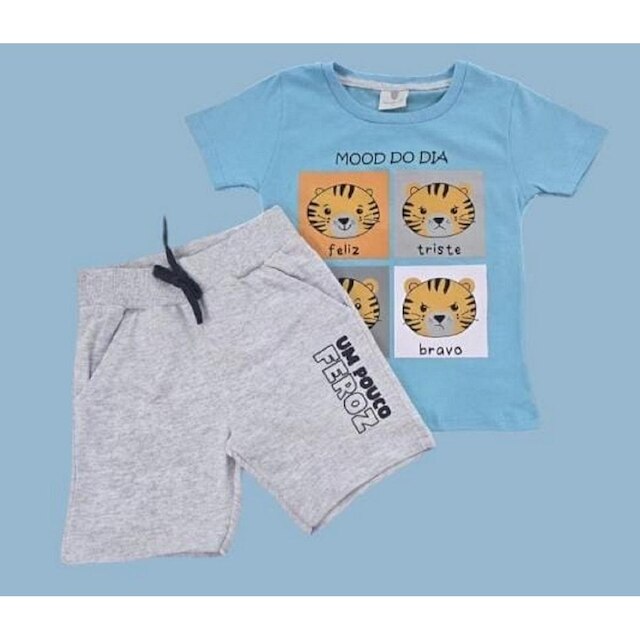 Conjunto Camiseta e Bermuda Infantil Menino Tigrinho