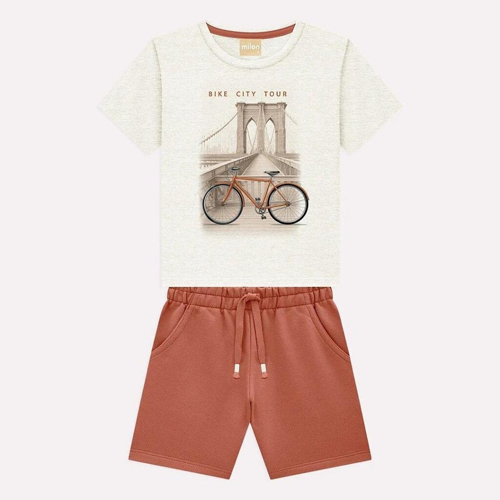 Conjunto Camiseta e Bermuda Milon City Tour Bege e Laranja