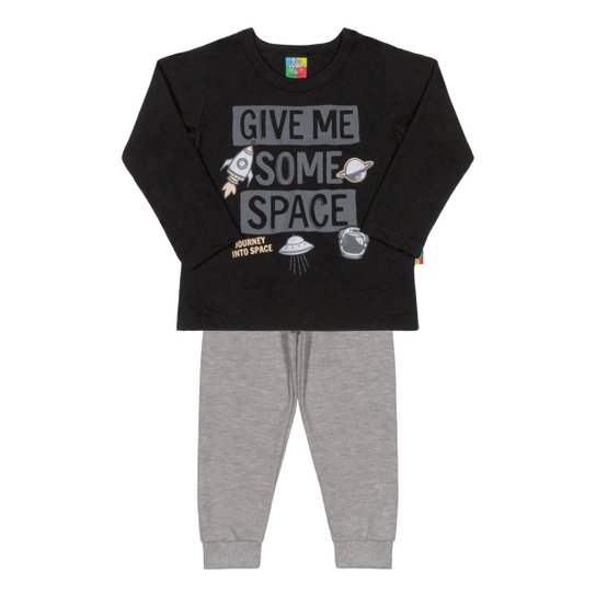 Conjunto Camiseta e Calça Bebê Moletinho Bee Loop Masculino - Preto