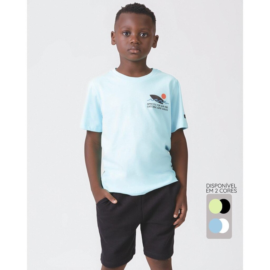 Conjunto camiseta estampada e shorts verão estiloso fresco - Verde e Azul - Menino 4 a 14 anos