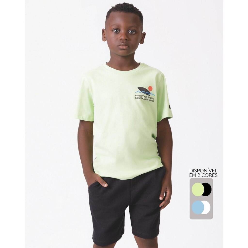 Conjunto camiseta estampada e shorts verão estiloso fresco - Verde e Azul - Menino 4 a 14 anos