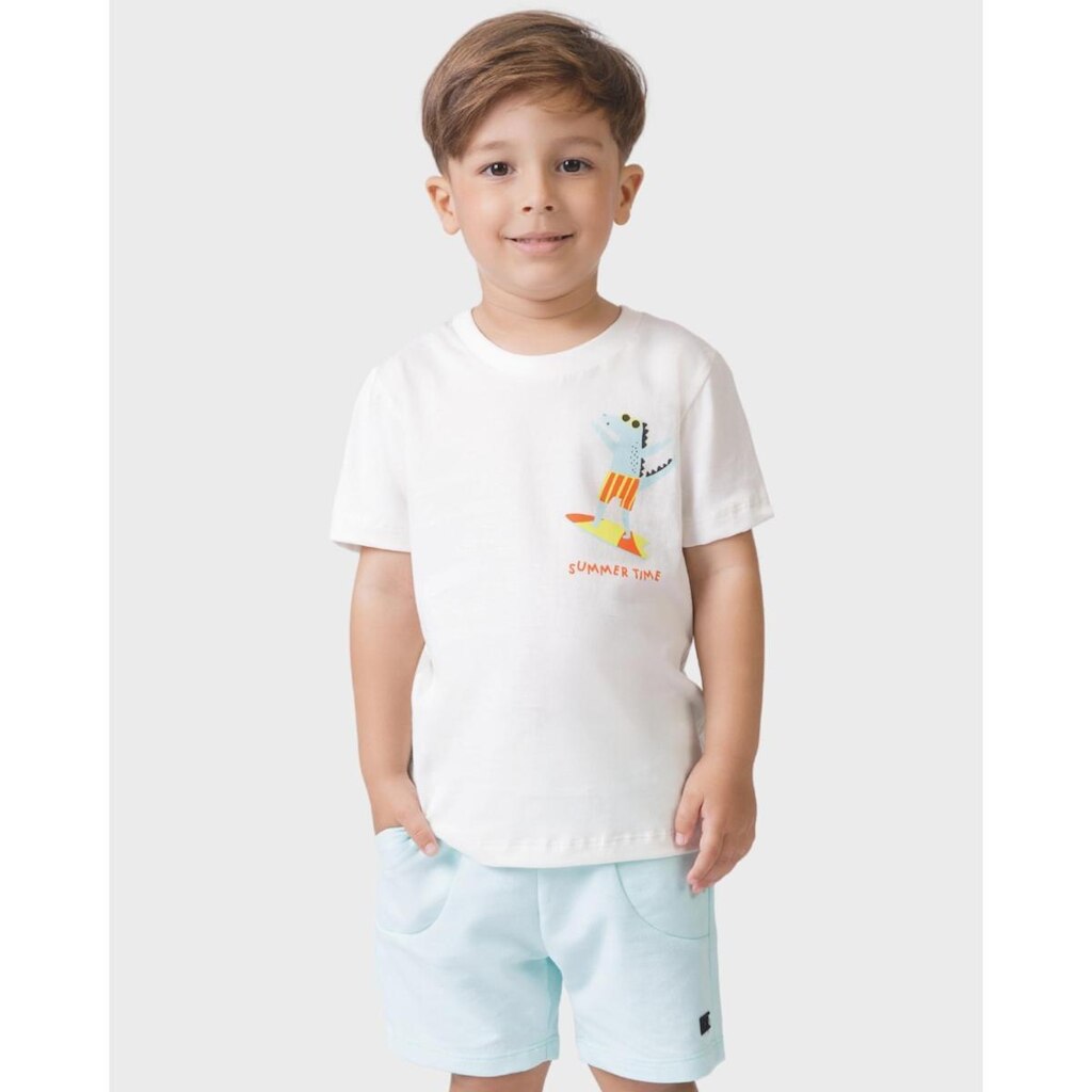 Conjunto camiseta jacaré bermuda moletinho verão divertido - Verde e Ferrugem - Menino 1 a 4 anos