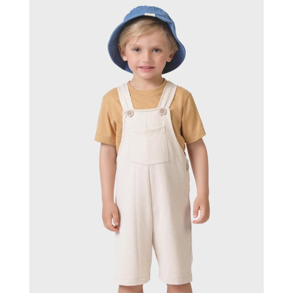 Conjunto camiseta meia malha e jardineira menino fresquinho - Amarelo e Verde - Menino 0 a 4 anos