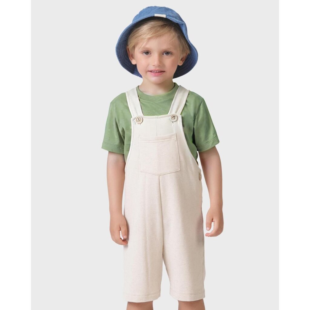 Conjunto camiseta meia malha e jardineira menino fresquinho - Amarelo e Verde - Menino 0 a 4 anos