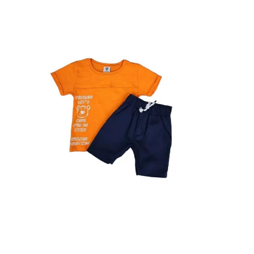 Conjunto Camiseta Meia Malha Flamê E Bermuda De Sarja