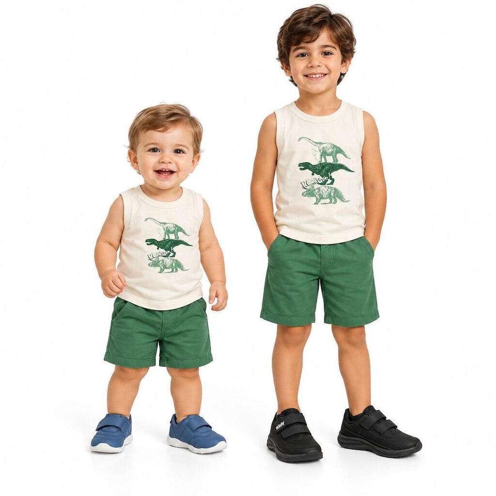 Conjunto camiseta regata dinosssauro e bermuda moletinho Have Fun