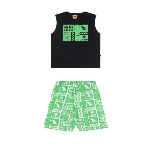 Conjunto Camiseta Regata e Bermuda Efeito Relevo Surf