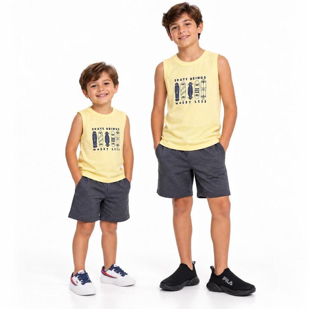 Conjunto camiseta regata skate brings e bermuda moletinho Have Fun