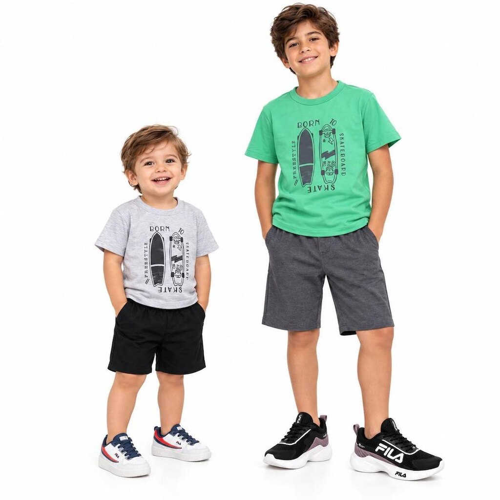 Conjunto camiseta skate e bermuda moletinho Have Fun