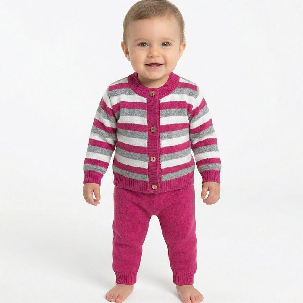 Conjunto Casaco e Calça Tricô Kids Listrado