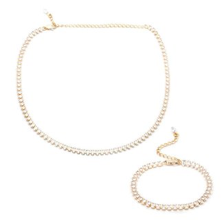 Conjunto Colar e Pulseira Riviera Navetes Zircônias Semijoia Cor:Dourado