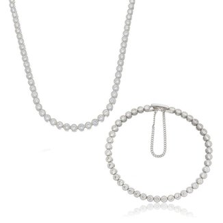 Conjunto Colar e Pulseira Riviera Zircônias com Bolinhas Semijoia Cor:Rose