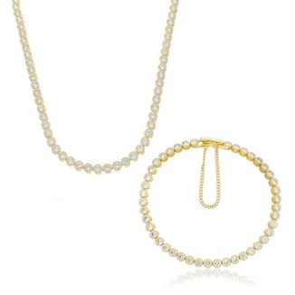 Conjunto Colar e Pulseira Riviera Zircônias com Bolinhas Semijoia Cor:Rose