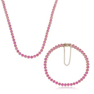Conjunto Colar e Pulseira Riviera Zircônias com Bolinhas Semijoia Cor:Rose