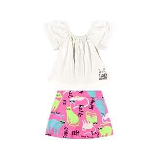 Conjunto com Blusa e Saia de Gatinhos para Bebê Menina Quimby