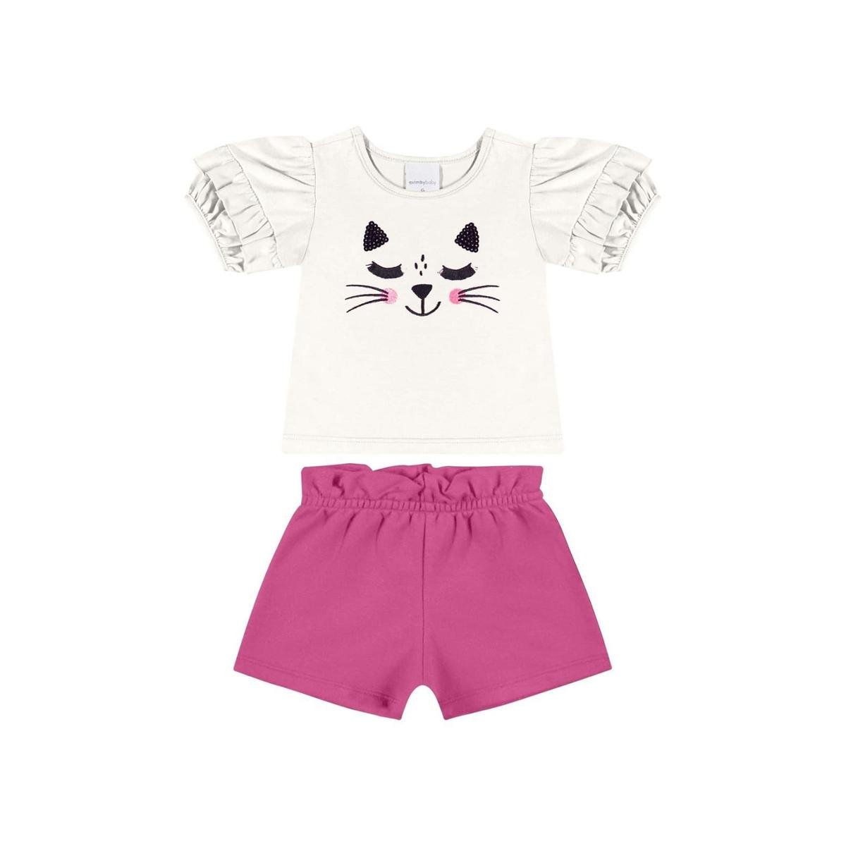 Conjunto com Blusa e Short de Gatinho para Bebê Menina Quimby