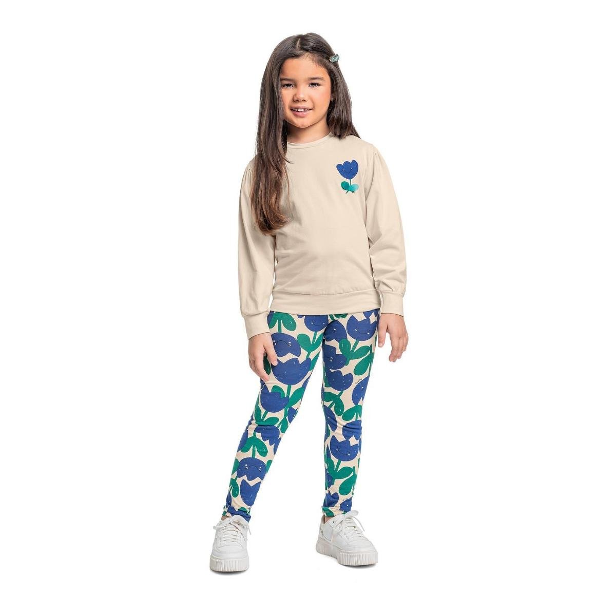 Conjunto com Blusa Manga Longa e Legging em Cotton para Menina Quimby