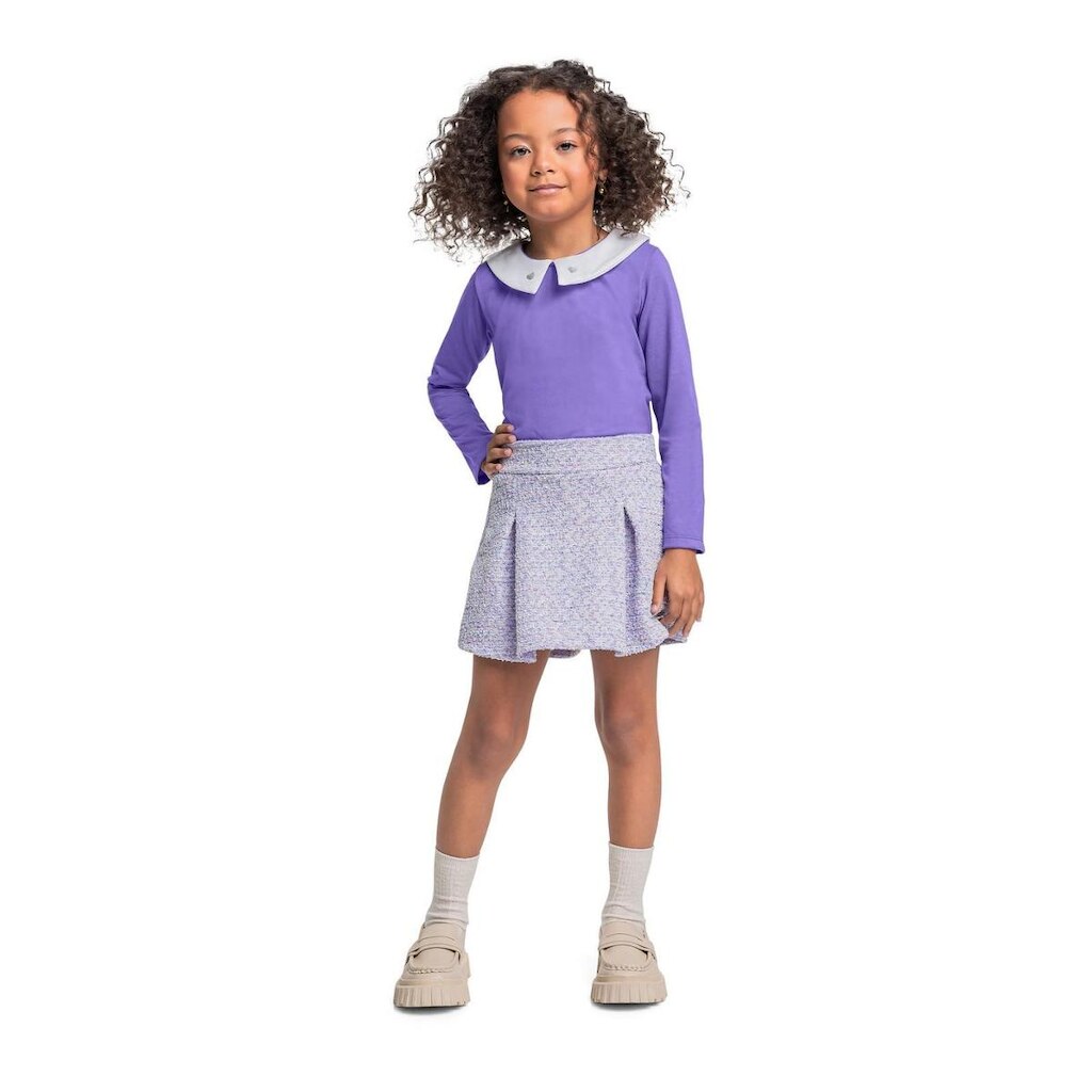 Conjunto com Blusa Manga Longa e Short-Saia para Menina Quimby