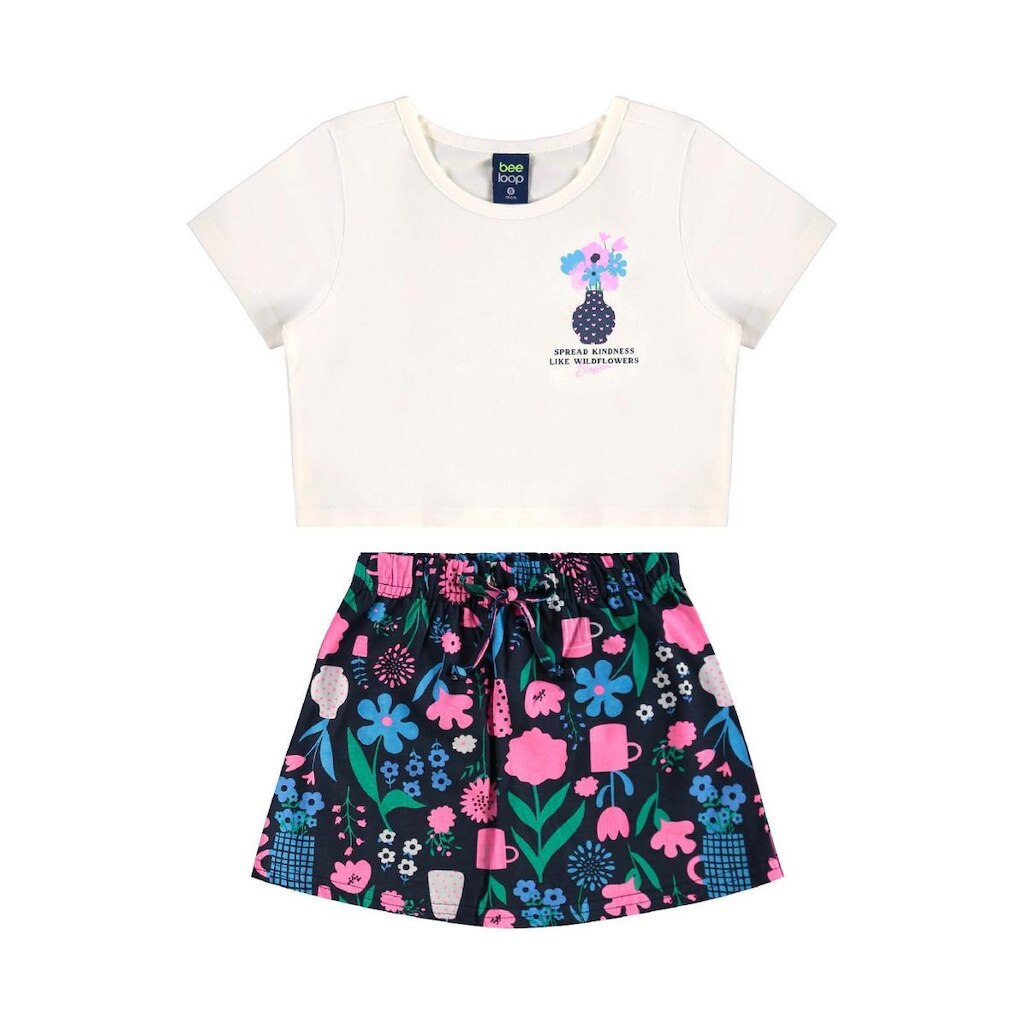 Conjunto Cropped e Short-Saia Floral Bee Loop