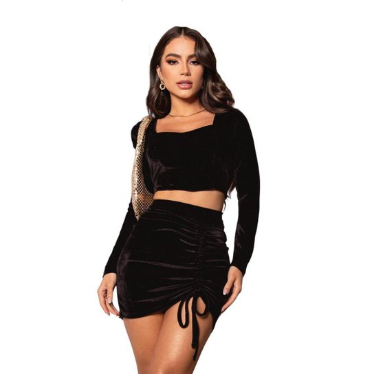 Veludo Conjunto De Saia Curta E Blusa Para Festa Saia Curta E