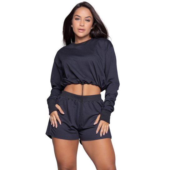 Conjunto Cropped Regulagem Short Vekyo Moletinho Moda Feminina