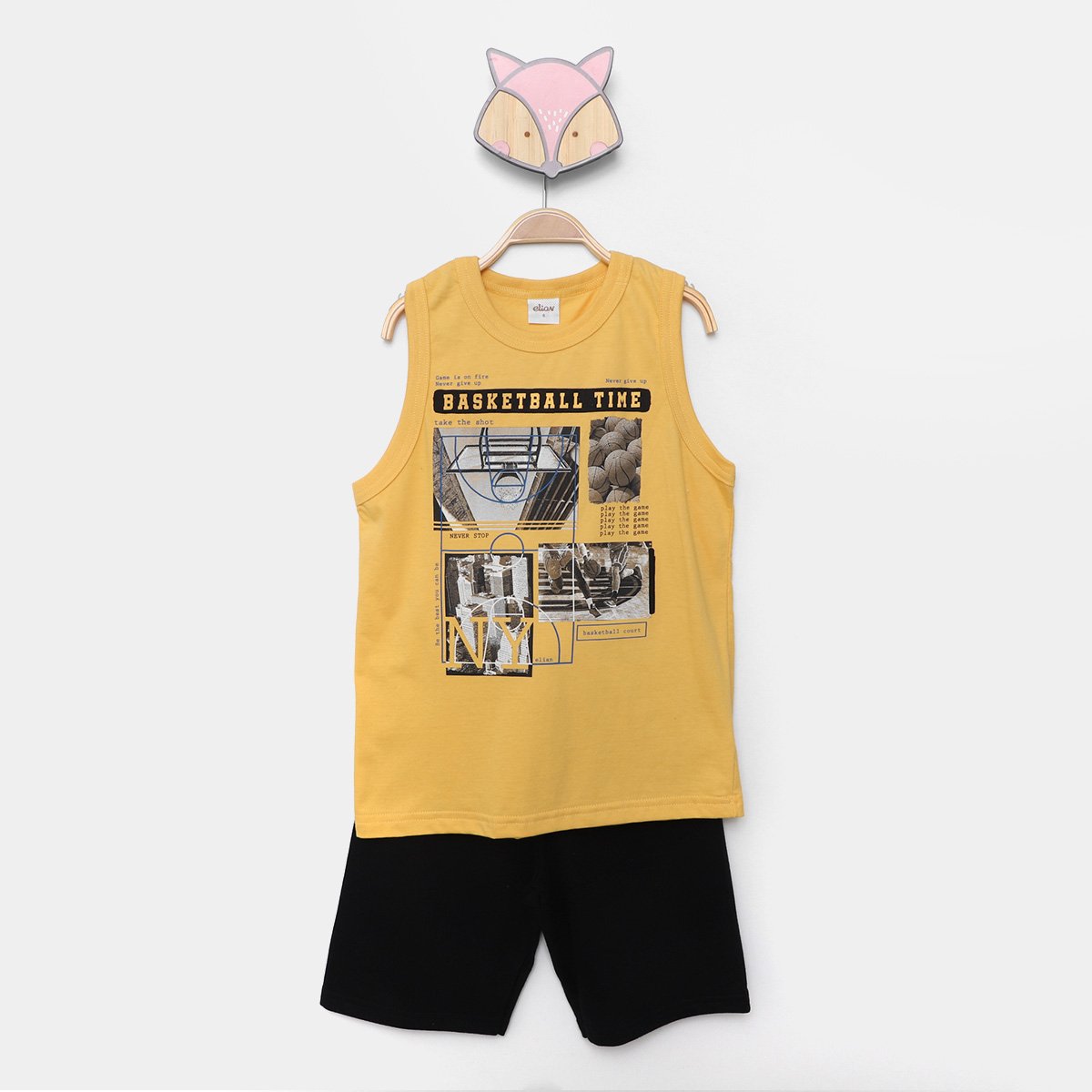 Menor preço em Conjunto Curto Infantil Elian Estampado Regata + Bermuda Moletom Menino - Amarelo