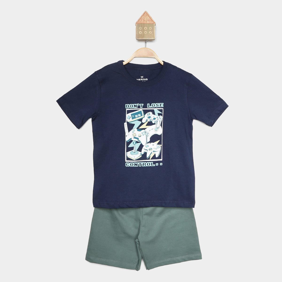 Conjunto Curto Infantil Hering Kids Estampado Menino - Azul+Verde Menor preço em Conjunto Curto Infantil Hering Kids Estampado Menino - Azul+Verde